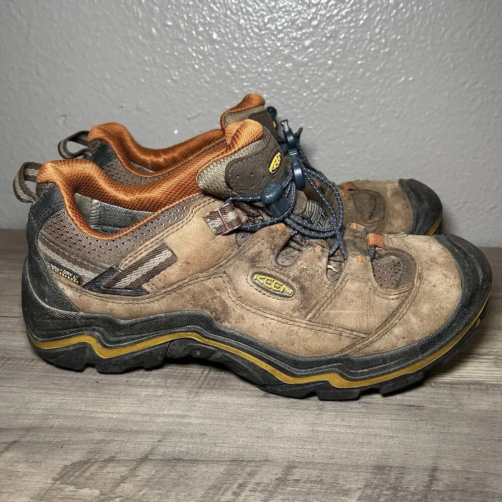 KEEN Durand WP Low Top Hiking Boots Size 9.5 Mens USA Built Brown/Orange